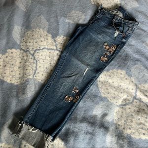 Embroidered denim cuffed jeans size 8
